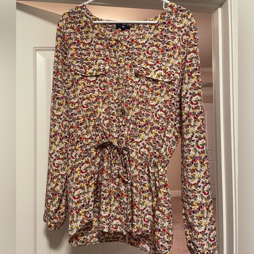 GAP Button Up Tie-Waist Utility Blouse - XL